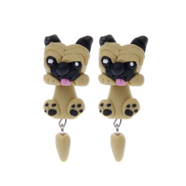 3D Sharpei Pug Dog Earrings For Women Polymer Clay Cartoon Animal Stud Earring